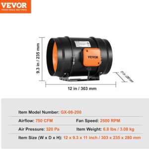 Ventilador de conducto - 304 x 235 x 190 mm - Vevor