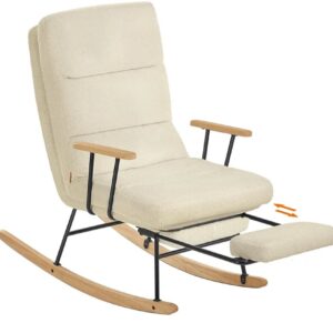 Silla Mecedora, Patas de Madera de Caucho, Tela de Felpa.