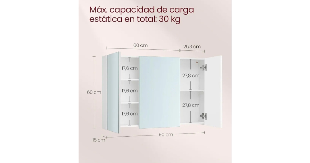 VASAGLE Kailyn Colección - Armario de Pared BBK032W01. - Imagen 3