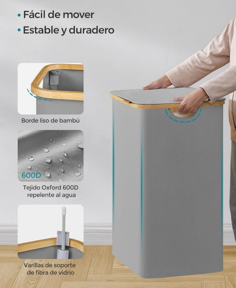 Cesto ropa SONGMICS con tapa - Gris - Imagen 3