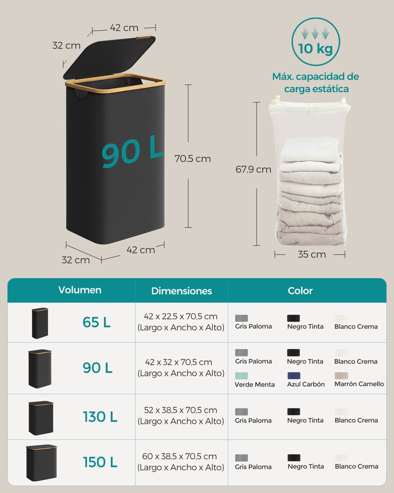 Cesto de Ropa Sucia - LCB506B01 - SONGMICS - Imagen 2