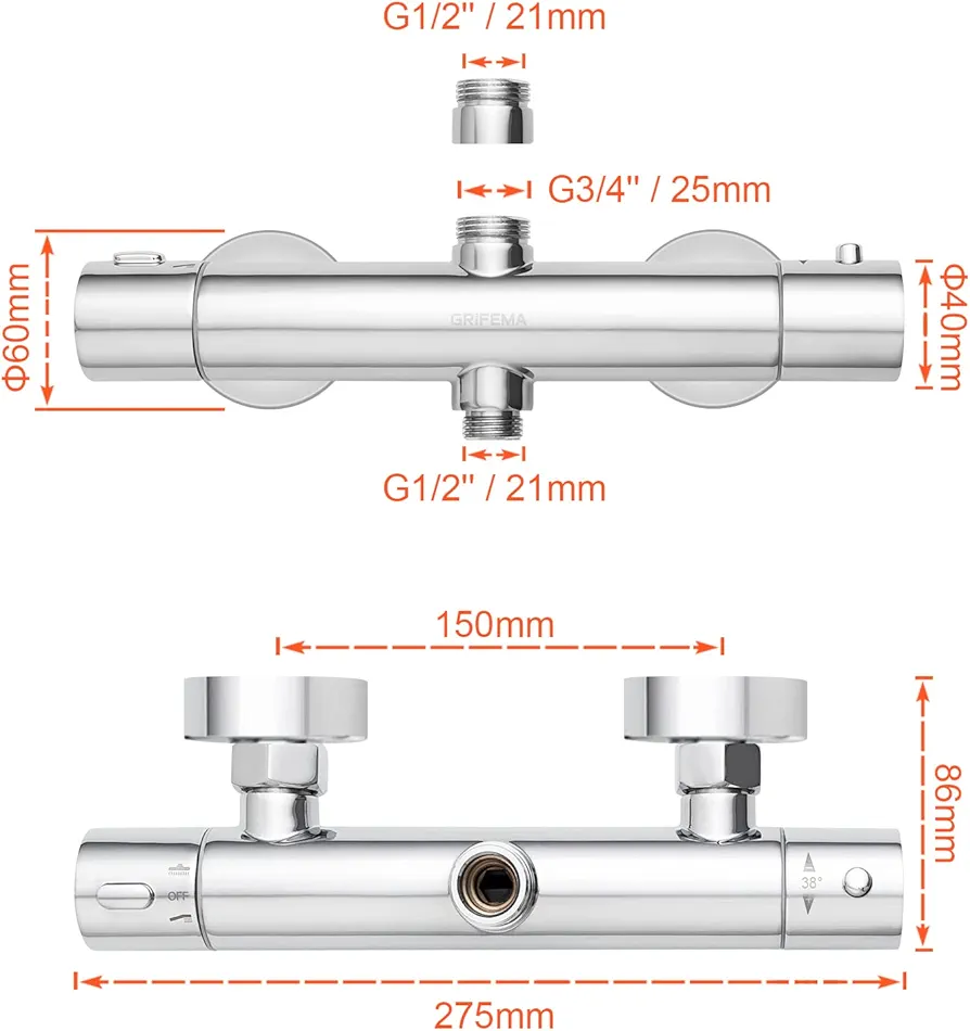 Termostato Para Columna - Cromo plateado - GRIFEMA - Imagen 2