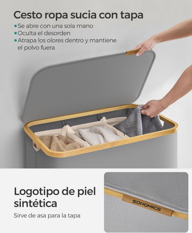 Cesto ropa SONGMICS con tapa - Gris - Imagen 2