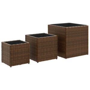 vidaXL Jardineras 3 unidades ratán sintético marró.