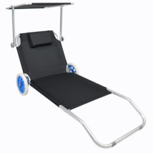 Chaise longue negra tumbona con ruedas