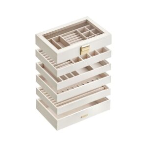 SONGMICS Caja Joyero Apilable de 6 Capas 17 x 28 x 25,3 cm Blanco