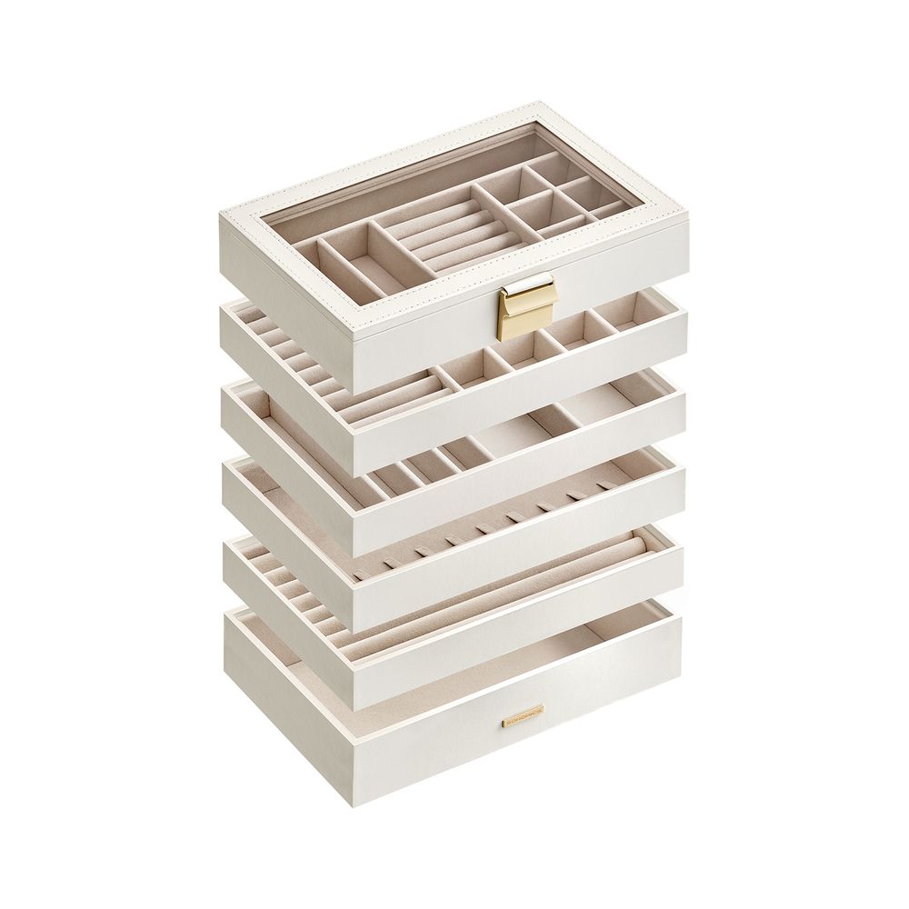 SONGMICS Caja Joyero Apilable de 6 Capas 17 x 28 x 25,3 cm Blanco