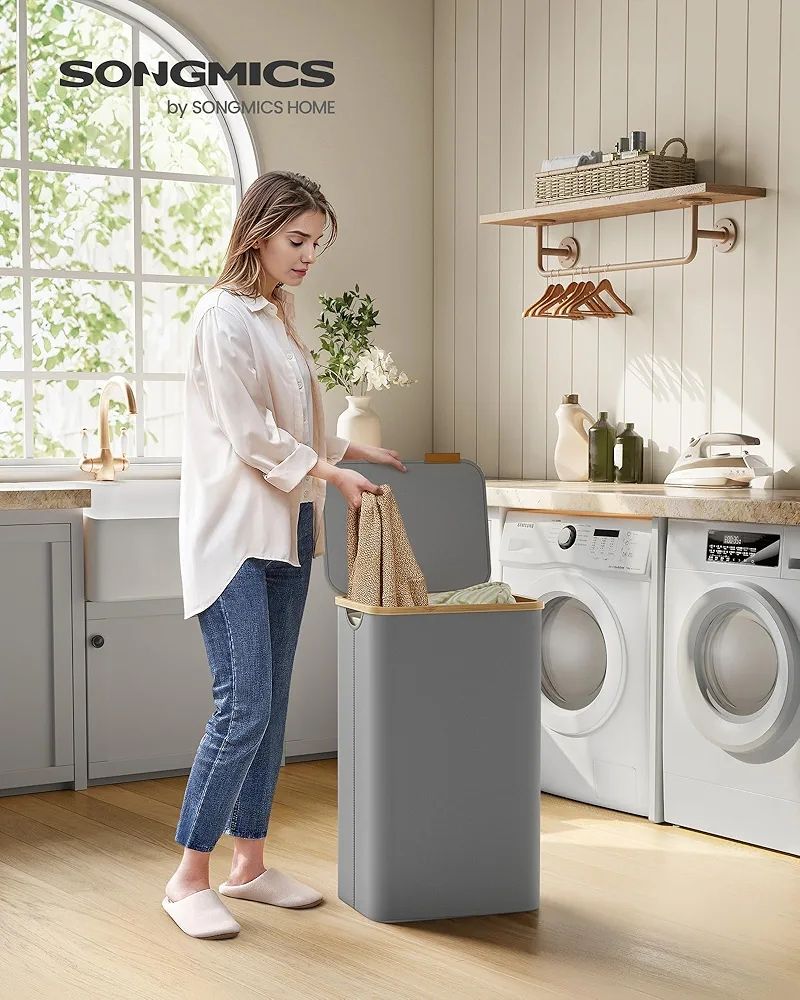 Cesta ropa SONGMICS LCB509G01E gris y bambú.