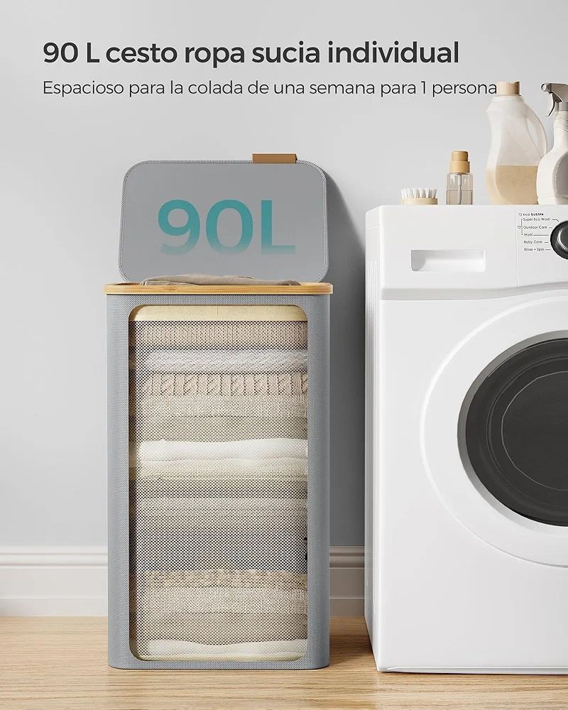 Cesta ropa SONGMICS LCB509G01E gris y bambú. - Imagen 6
