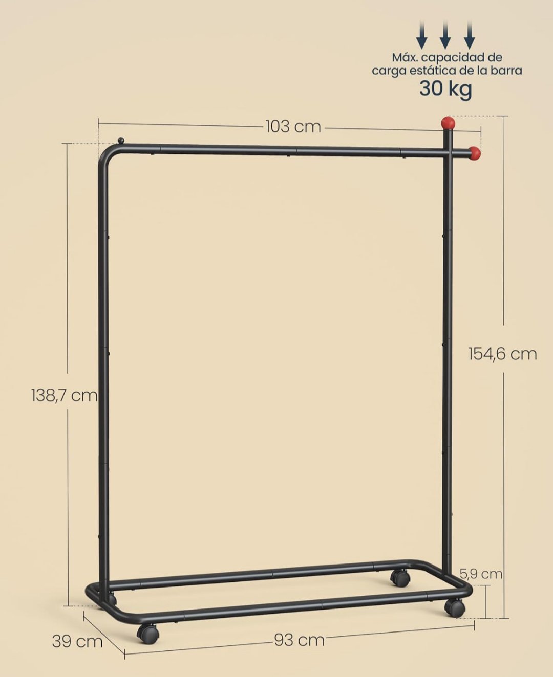 SONGMICS HOME Perchero, Perchero Metálico Negro Tinta HSR170B01 - Imagen 2