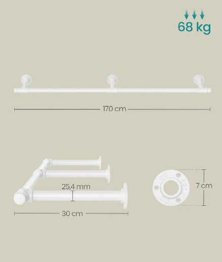 SONGMICS HSR104W01 Perchero de Pared, Colgador de Pared, Estilo Industrial. - Imagen 2