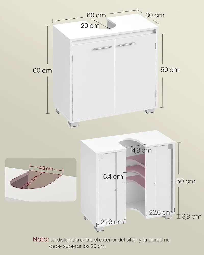 Armario Bajo Lavabo - BBK506W01 - VASAGLE. - Imagen 2