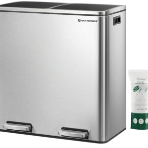 SONGMICS - LTB60NL Cubo de basura con doble compartimento de 2 x 30 L, con 15 bolsas de basura, pedal de metal, 2 cubos