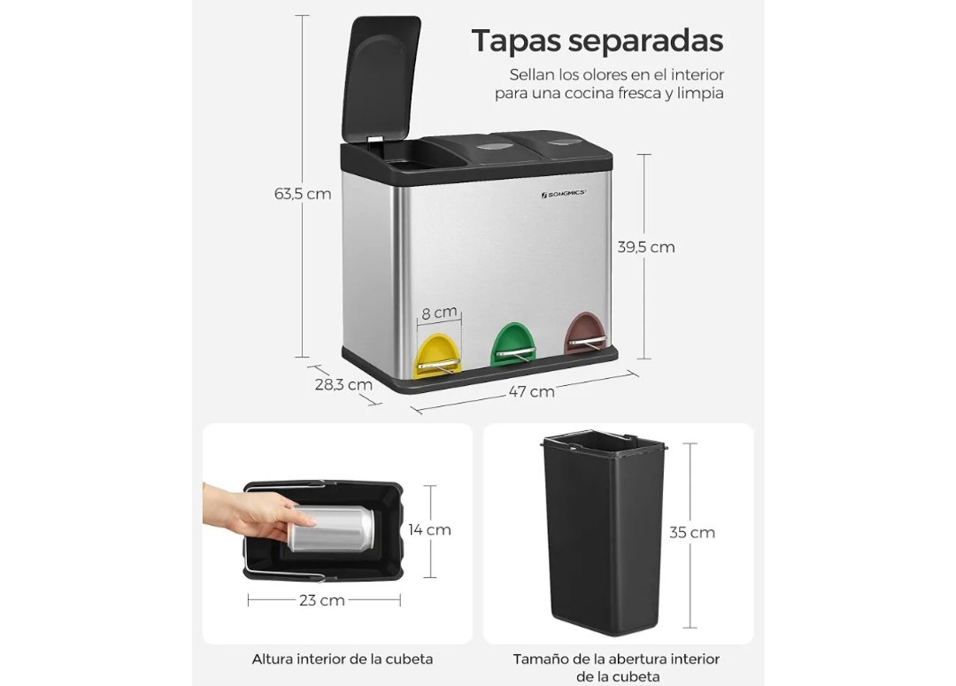 SONGMICS Cubo de Basura de Cocina LTB24L.