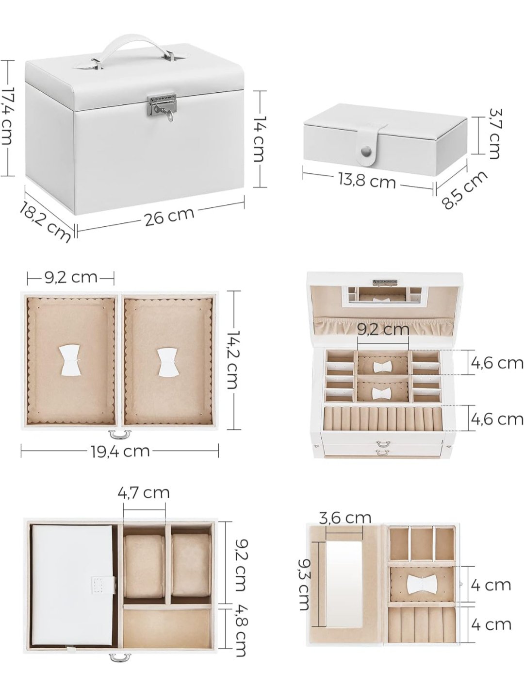 SONGMICS - Caja Joyero de 3 Niveles - JBC121W - Imagen 2