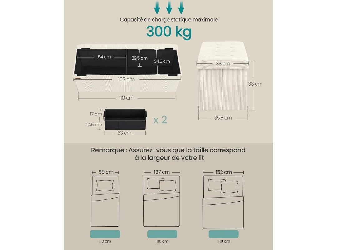 SONGMICS - Reposapiés con Almacenamiento - LSF604W01.
