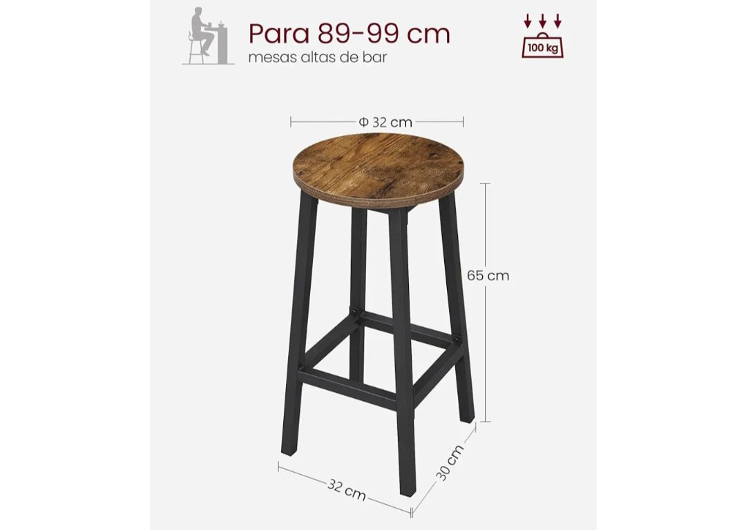 VASAGLE Taburete de Bar lbc032b01 - Imagen 2