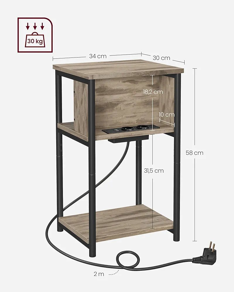 VASAGLE LET375K01 MESA AUXILIAR CON ENCHUFE. - Imagen 2