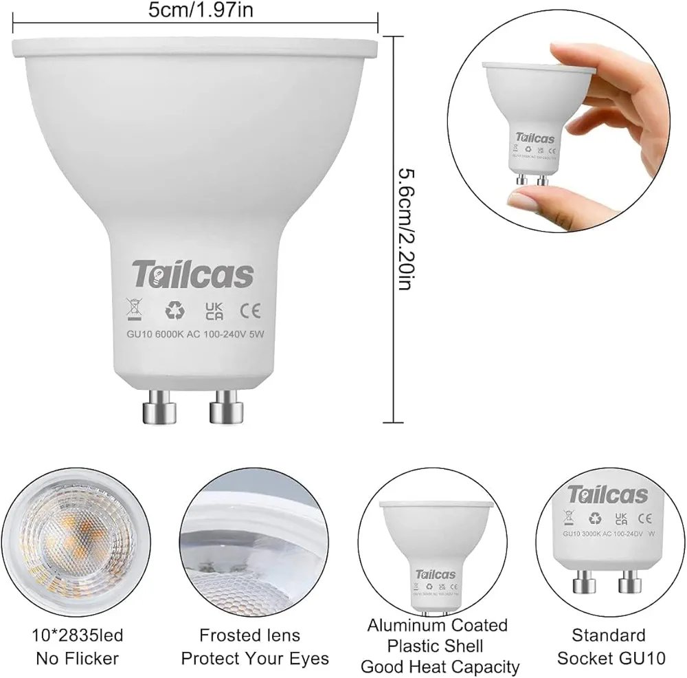 10 x Bombilla LED - GU10 7W - Tailcas
