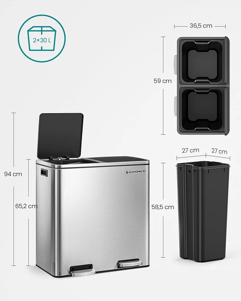 Cubo de basura - LTB60NL - SONGMICS. - Imagen 2