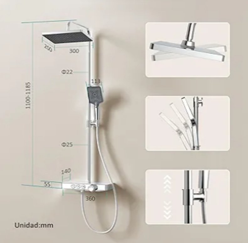 EMKE Columna de ducha Termostática, 36 x 14 cm.. - Imagen 2