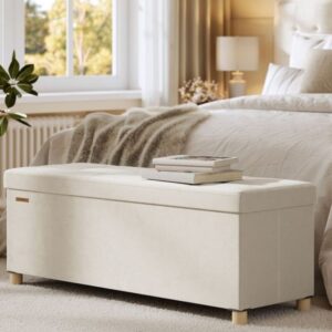 SONGMICS Puff Almacenaje 38 x 110 x 40 cm 112 L Beige Capuchino LSF0518W02..