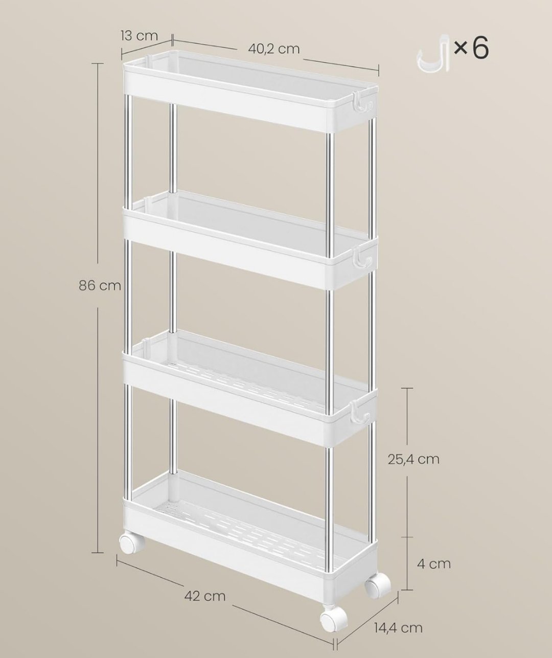 SONGMICS Carro de Almacenamiento KSC08WT - Imagen 2