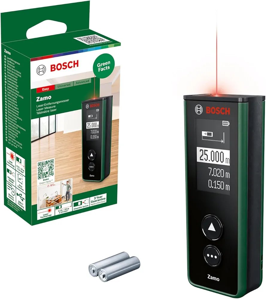 Medidor láser Bosch Zamo de 4.ª generación (medición fácil y precisa hasta 25 m)