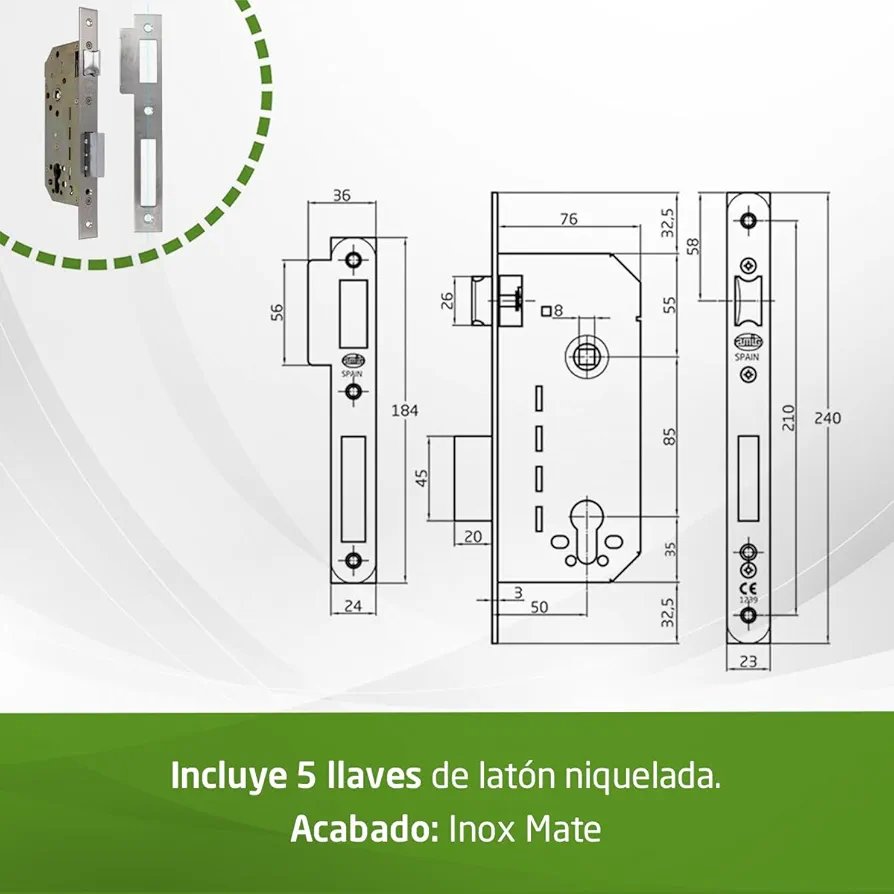 Amig - Cerradura de Embutir con Cilindro de Seguridad y Bocallave - Imagen 2