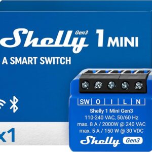 Shelly 1 Mini Gen3 – Relé Interruptor Wi-Fi, 1 Canal 8A con Contactos Secos