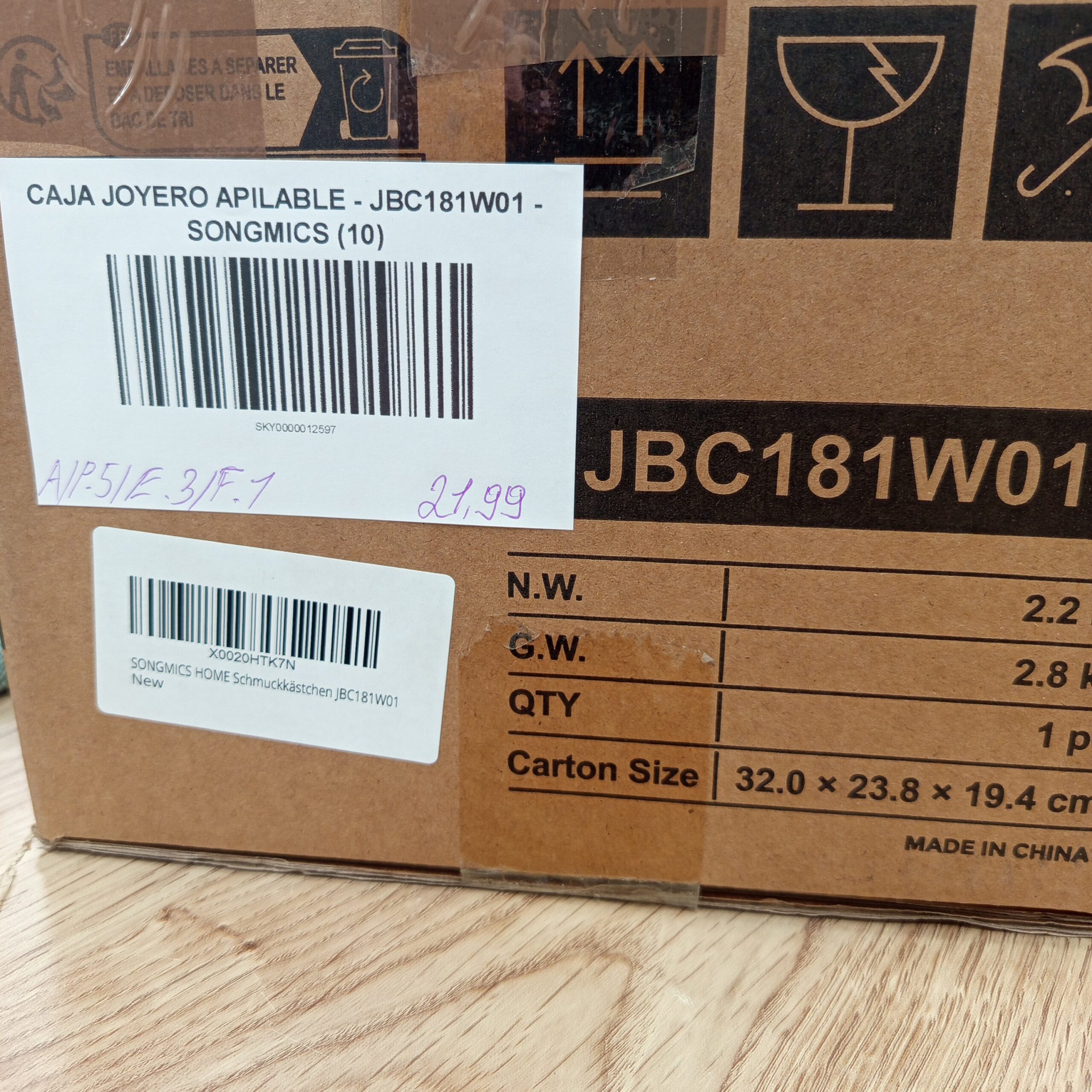 Caja Joyero Apilable - JBC181W01 - SONGMICS - Imagen 8