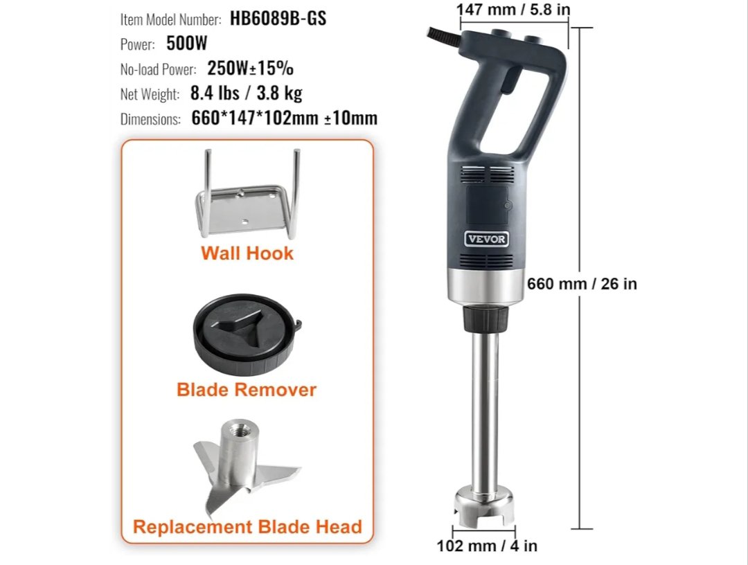 VEVOR Batidora de Mano 500 W 660 mm