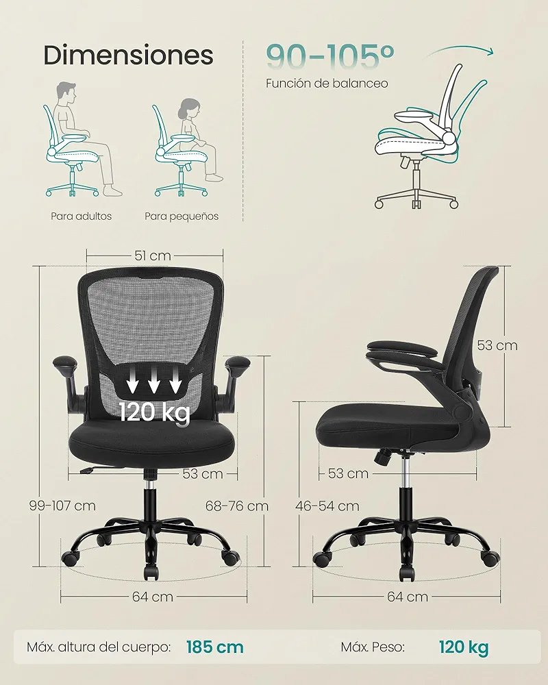 Silla de Oficina - OBN37BK - SONGMICS - Imagen 2