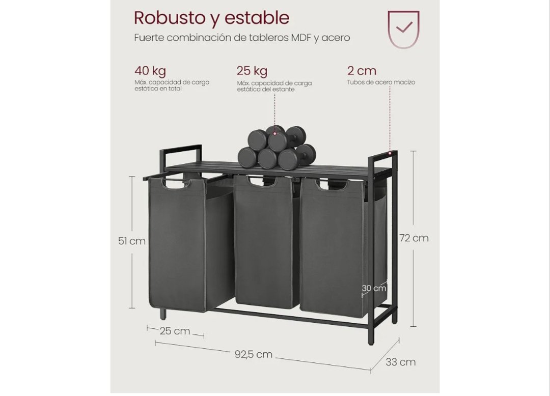 VASAGLE Cesto para Ropa Sucia BLH301G01 - Imagen 2