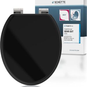 SCHÜTTE Asiento de inodoro negro con descenso automático de madera