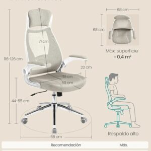 SONGMICS OBN086K01 Silla de Oficina, Silla Giratoria, con Apoyabrazos Inclinables