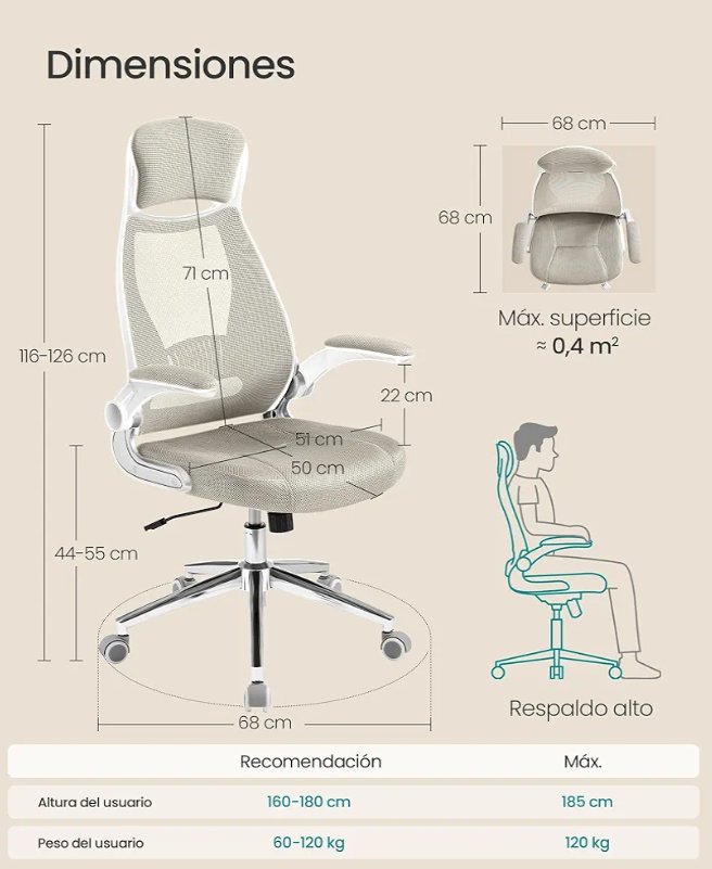 SONGMICS OBN086K01 Silla de Oficina, Silla Giratoria, con Apoyabrazos Inclinables