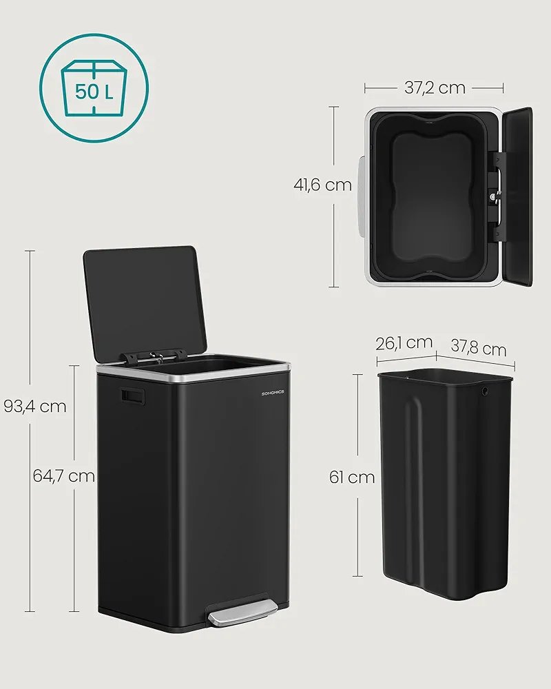 Cubo de basura SONGMICS LTB595B02 de 50 litros, 15 bolsas - Imagen 2