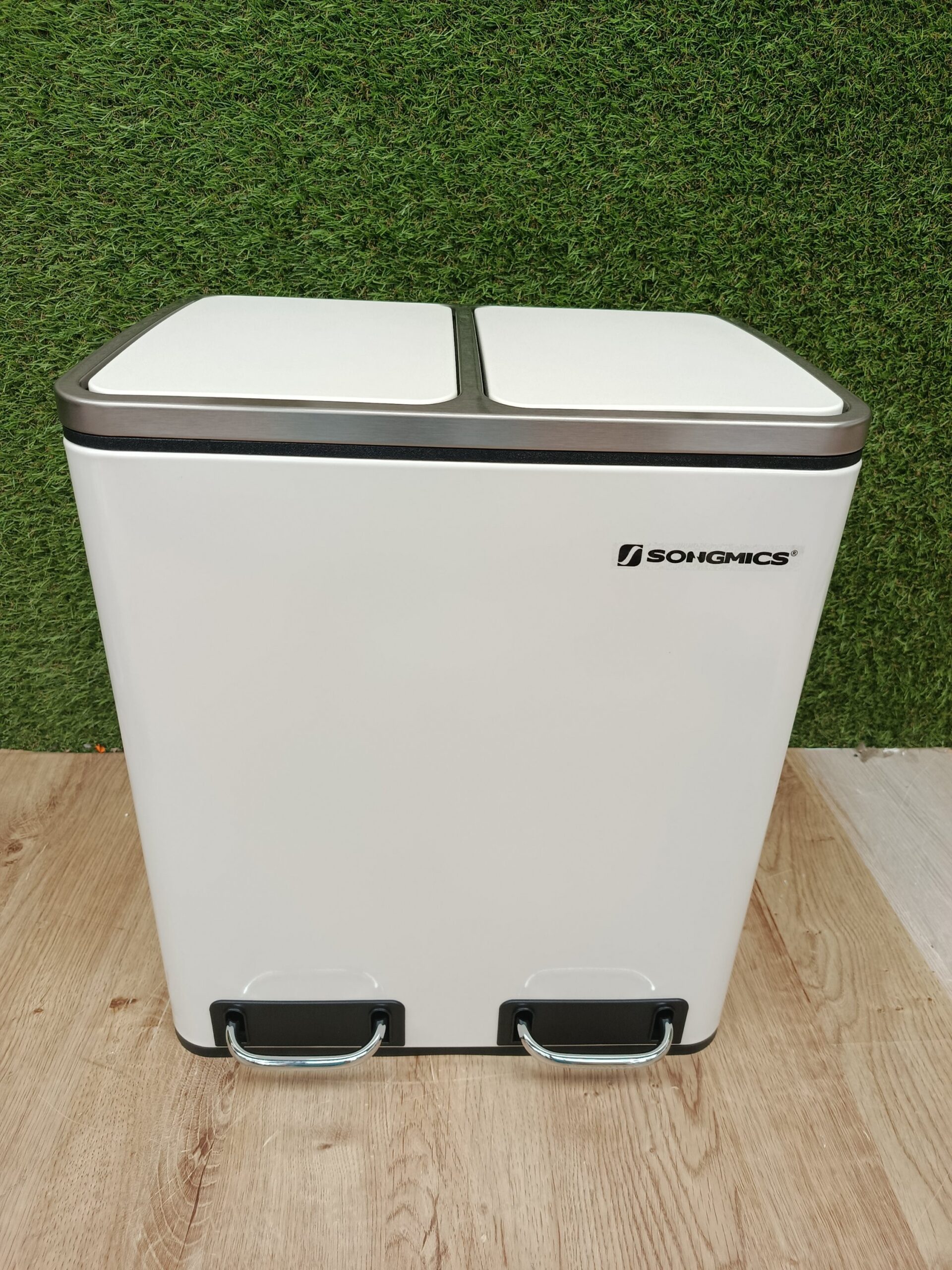 SONGMICS Cubo de Basura de Cocina, 2 x 15 L, Blanco Nube LTB30WT - Imagen 3