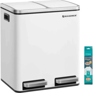 SONGMICS Cubo de Basura de Cocina, 2 x 15 L, Blanco Nube LTB30WT