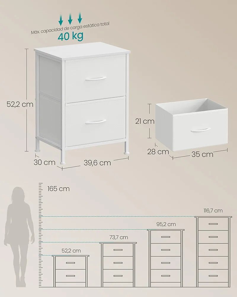 SONGMICS Cómoda, con 2 Cajones para Dormitorio, LGS312WH01 - Imagen 2