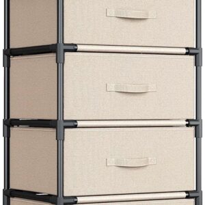 Cajoneras Armario con 4 Cajones, Marco de Metal - Beige