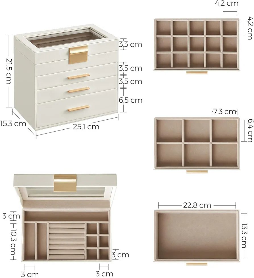 SONGMICS JBC161W01 CAJA DE JOYAS, BLANCO - Imagen 2