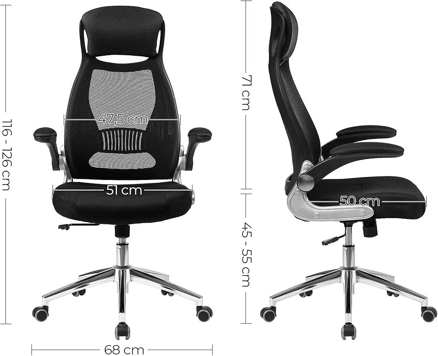SONGMICS OBN086BH03 Silla giratoria de Oficina, Negro - Imagen 2