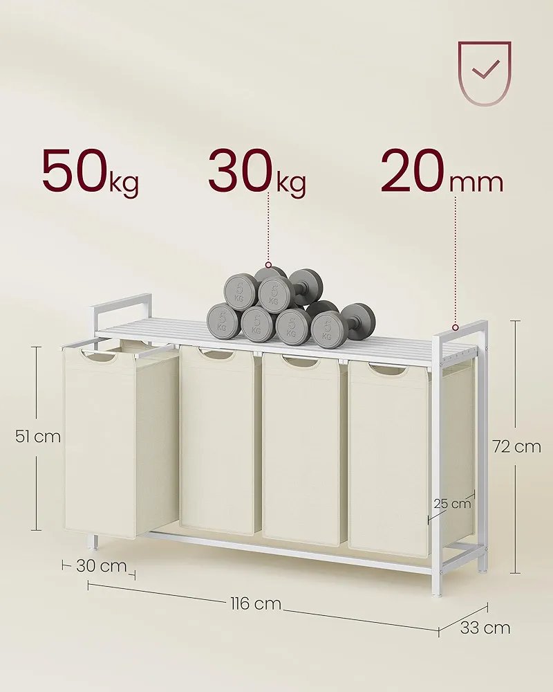 VASAGLE BLH401W01 Cesto para Ropa Sucia, Blanco Crema - Imagen 2