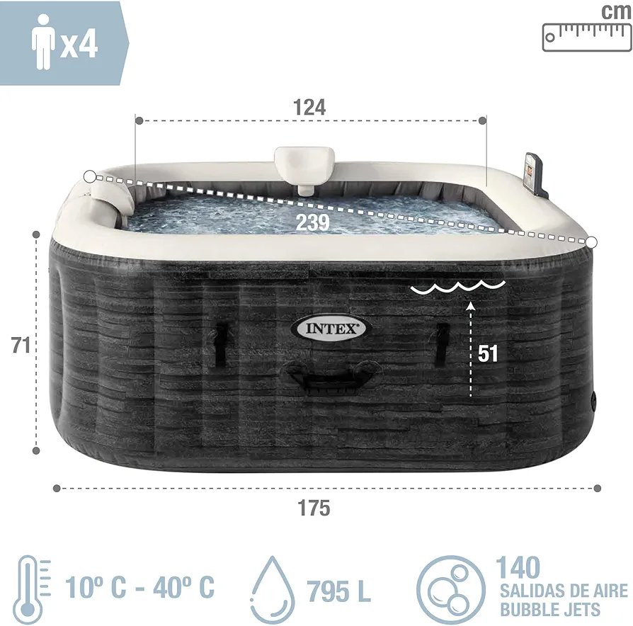 Intex Spa hinchable cuadrado Greystone Deluxe 4 personas - Imagen 2