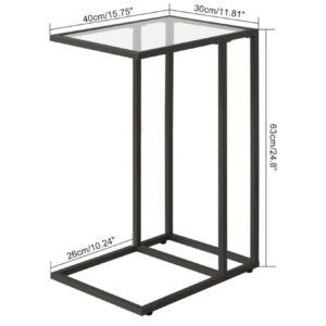 YMYNY Mesa Auxiliar en Forma de C, Mesita de Sofá, Mesa de Cristal Templado.
