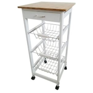 Verdulero frutero, Carro de Cocina con Ruedas, 37x37x85 Blanco