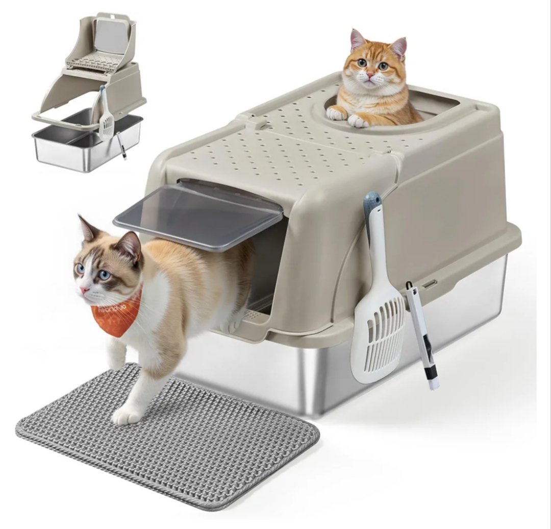 Feandrea PPT005K01 Caja de Arena de Acero Inoxidable para Gatos