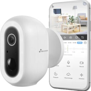 NIVIAN Cámara Vigilancia WiFi Exterior 2K con Batería